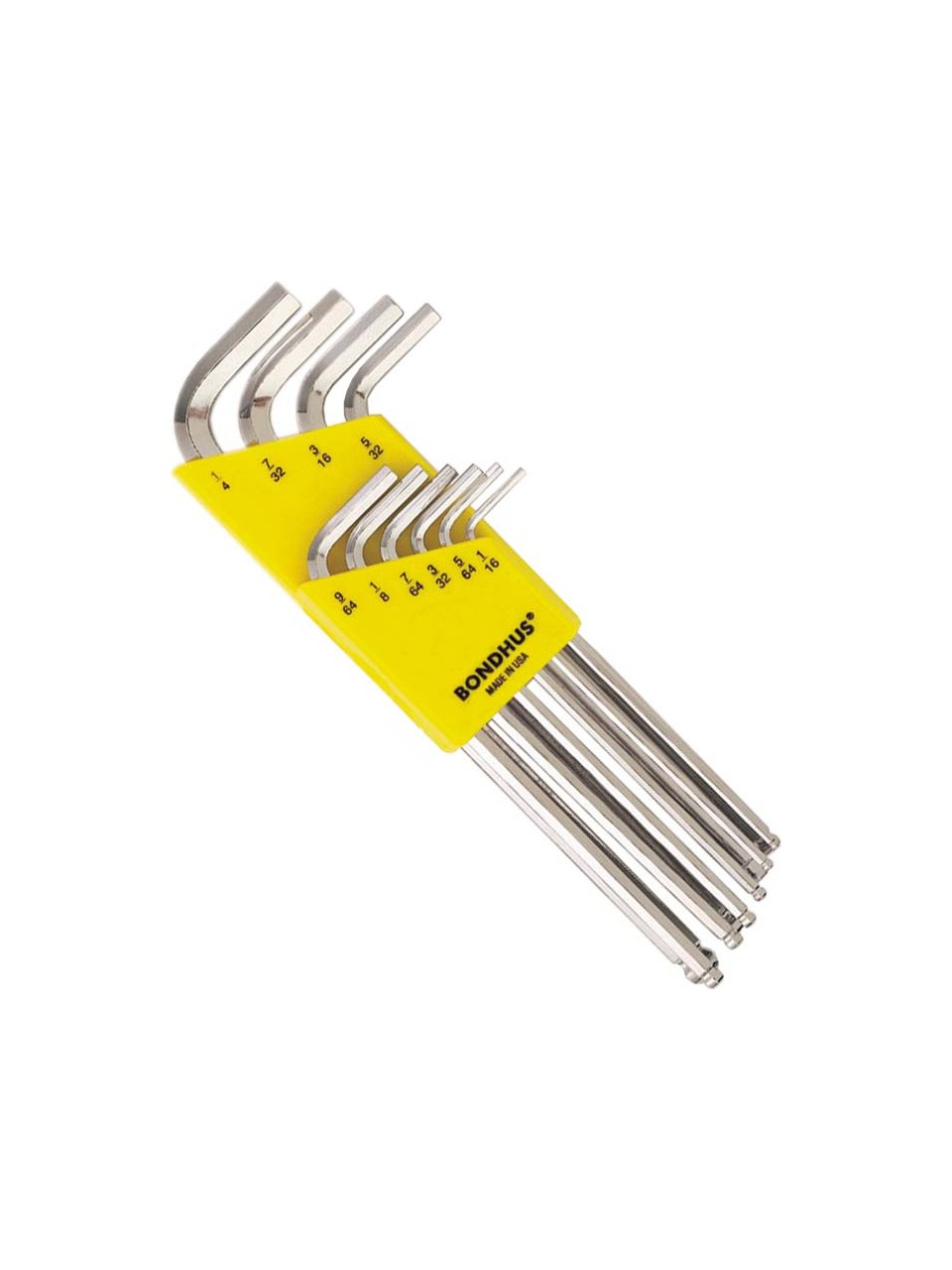 Bondhus 16938 Uzun Top Başlı İnç Ölçü Allen Anahtar Seti Krom Kaplama 10 Parça