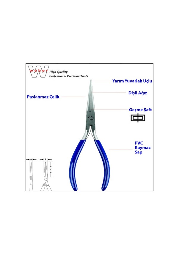Weber 1323 Yarım Yuv. Uzun Uçlu Elekt. K. Burun-yaylı-dişli 130 MM