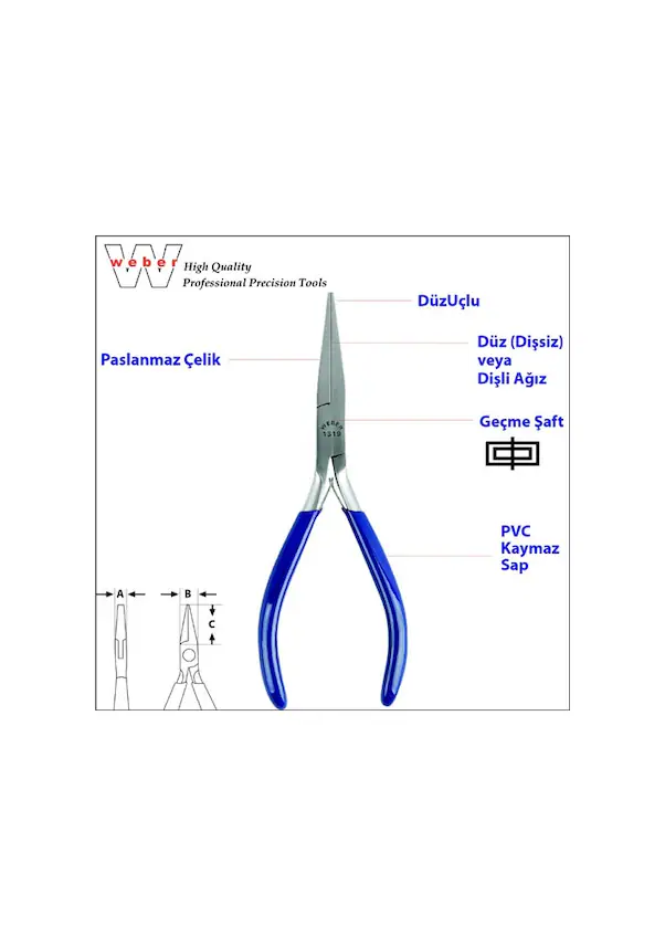 Weber 1319 Düz Uçlu Elektronikçi K. Burun-yaylı-dişli 150 MM
