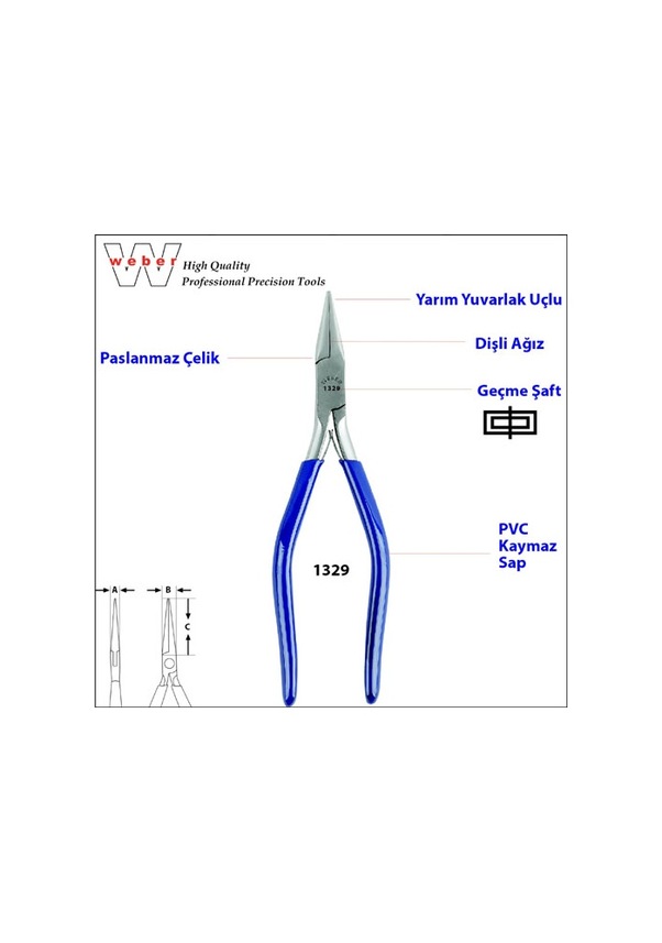 Weber 1329 Uzun Sap Yarım Yuv. Uç Mekanikçi K.burun-yaylı-dişli 160 MM