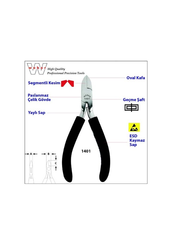 Weber 1401 Paslanmaz Çelik Elektronikçi Yan Keski-Yaylı 115 MM
