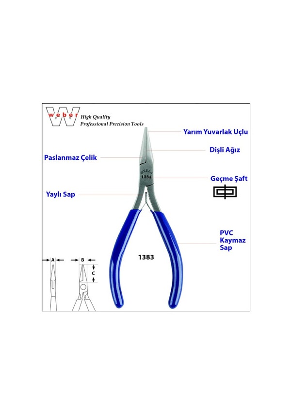 Weber 1383 Yarım Yuv. Uçlu Elekt. K. Burun-yaylı-dişli 120 MM