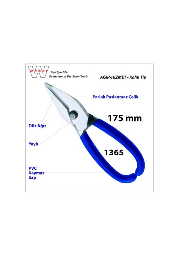 Weber 1365 Kuyumcu Makası Kalın Tip Düz Ağız-175  MM